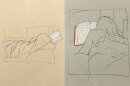 "White Oleander" and "The Red Book" are works by artist Andrew Alcasid shown side-by-side. Alcasid's exhibition "Turning Pages" opens at the Athenaeum Music and Arts Library in La Jolla on March 10, 2023.
