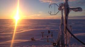 SDSU researchers Donatella Zona and Walter Oechel developed an on-demand heating system for atmospheric measuring towers, like this one in Atqasuk, Alaska.