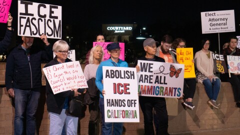 El Cajon community members protest before and during Tuesday's city council meeting on Jan. 27, 2026.