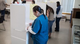 Voters are shown casting ballots at the City Heights/Weingart Library on June 5, 2018.