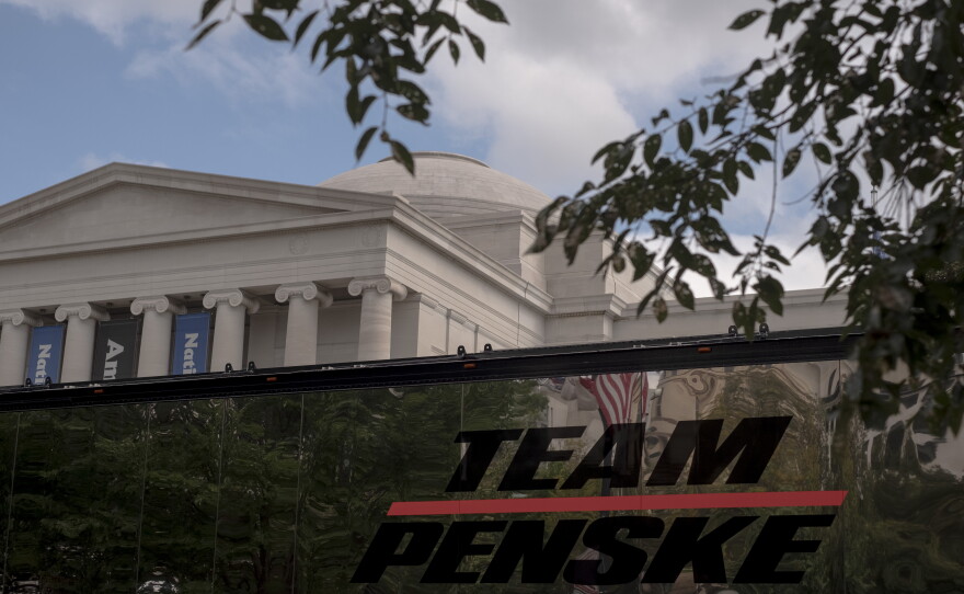 Team Penske's paddock is stationed across from the National Gallery of Art on the National Mall during the Freedom 250 Grand Prix on Aug. 22, 2026.