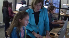 Sixth grader Dasha Zerboni shows City Councilwoman Barbara Bry a coding program she's working on, Jan. 22, 2017.