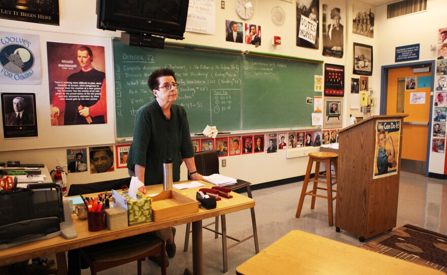 Maryann Wolfe leads her AP American government class at Oakland Technical High School in a discussion about the history of third parties in American politics.