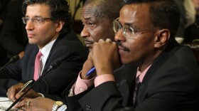 President and Founder of the American Islamic Forum for Democracy (AIFD) Zuhdi Jasser, Melvin Bledsoe of Memphis, Tennessee and Director of the Somali Education and Social Advocacy Center Abdirizak Bihi, testify during a hearing before the House Homeland Security Committee March 10, 2011 on Capitol Hill in Washington, DC. 