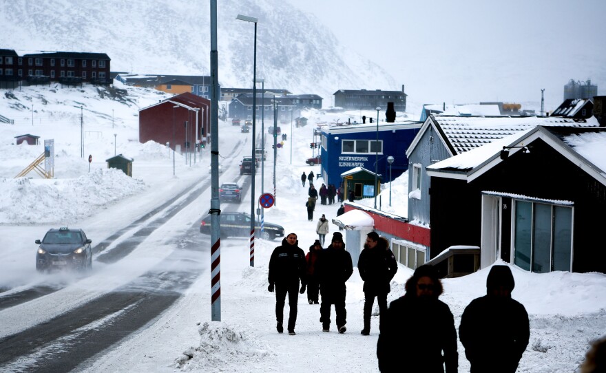 A view of Aqqusinersuaq Road leading into the center of Nuuk.