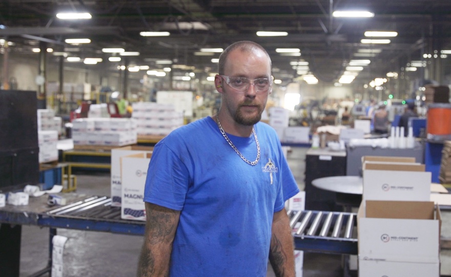 Philip Bennett repairs machines at Mid Continent Nail in Poplar Bluff, Mo. A self-proclaimed Democrat who voted for Donald Trump in 2016, Bennett's support for the president has waned since Trump instituted steel tariffs earlier this year.