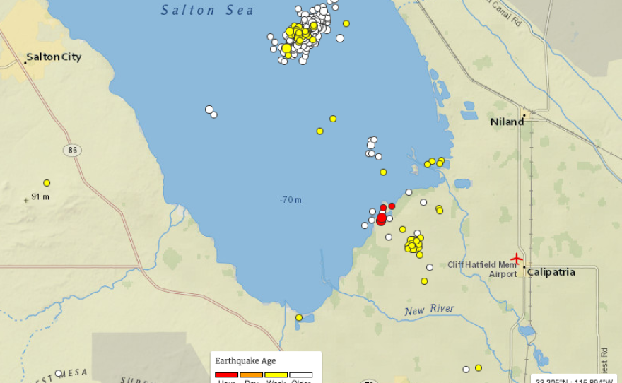 This map shows seismic activity in the Salon Sea region.