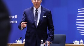 U.S. President Joe Biden attends a European Union leaders summit in Brussels, Belgium. A new NPR/Ipsos poll finds a majority of Americans don't like his response to the war in Ukraine.