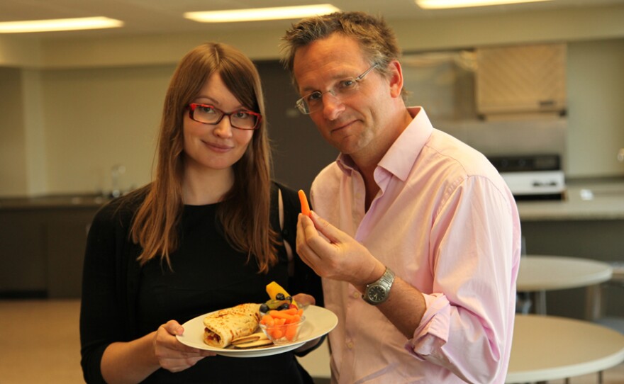 Dr. Krista Varady, who studies Alternate Day Fasting, with presenter Michael Mosley.