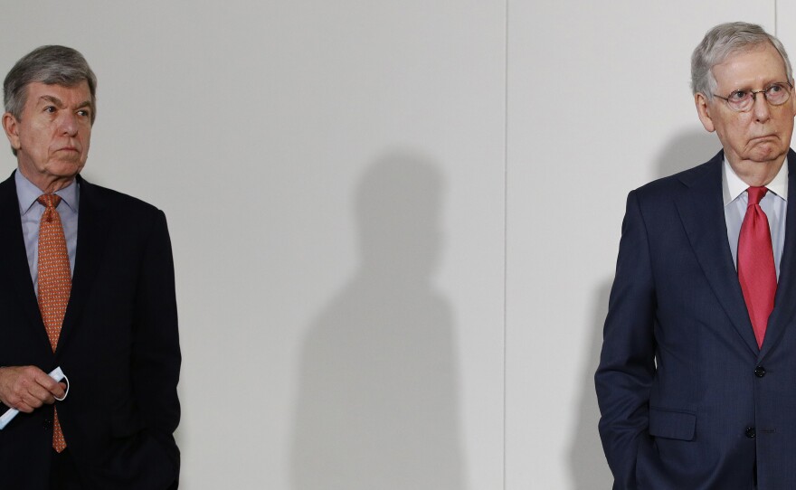 Sen. Roy Blunt (left) said he was "prepared to look at more money for the states to use for elections this year." But Senate Majority Leader Mitch McConnell (right) has said that such requests are a non-starter.