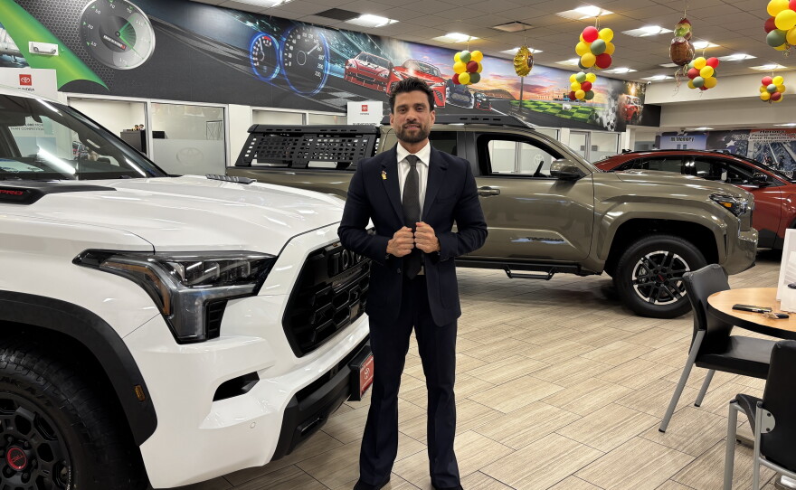 Sal Iqbal, the general sales manager at the Toyota franchise in Massapequa, New York, on the sales floor.