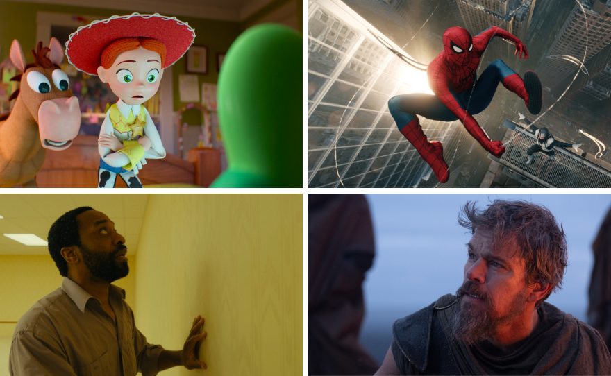 Clockwise from top left: Toy Story 5, Spider-Man: Brand New Day, The Odyssey and Backrooms.