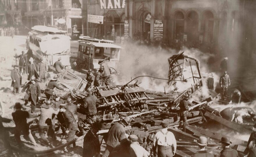 Aftermath of gas explosion, corner of Tremont and Boylston Streets, Boston (March 1897).