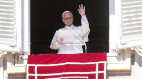 Pope Leo XIV delivers the Angelus prayer in St. Peter's Square at the Vatican, Sunday, Oct. 11, 2026.