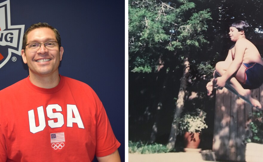 Juan Caraveo, a diversity consultant for USA Swimming, began swimming at an early age, encouraged by his parents. On the right, he was about age 7 when he was swimming in a city pool in Temple, Texas.