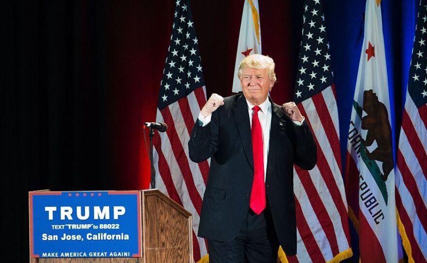 Republican presidential candidate Donald Trump gestures during a rally at the San Jose Convention Center earlier this month.
