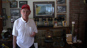 Jesse Thompson, who survived the attack on Pearl Harbor when he was 13 years old, shares his collection of World War II memorabilia at his home in Bonita, California, August 5, 2015.