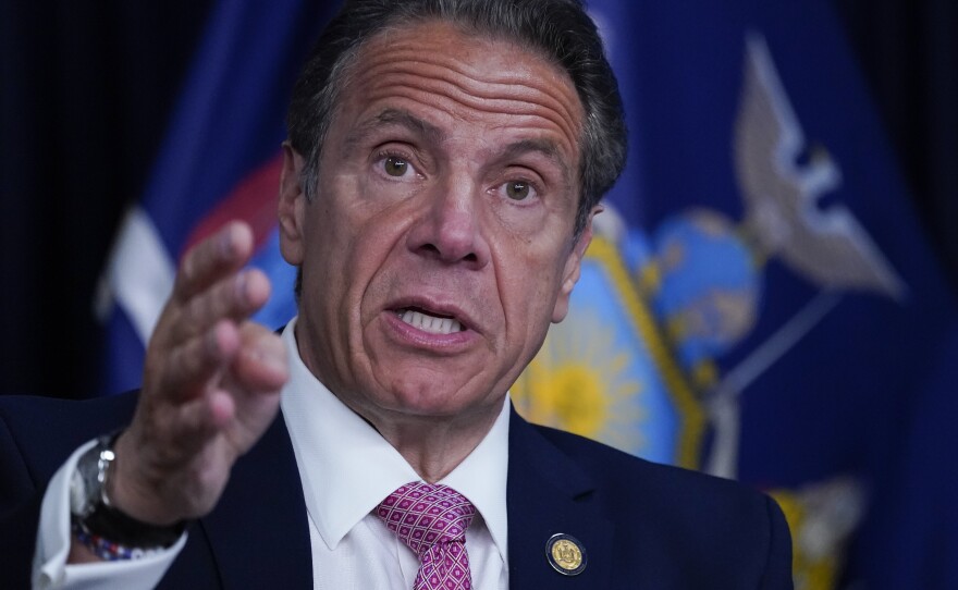 New York Gov. Andrew Cuomo speaks during a news conference on May 10 in New York City.