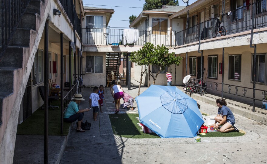 An Apartment complex near Ibarra Elementary in City Heights on August 21, 2017. Many of the families living here are Syrian refugees.