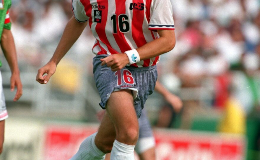 Mike Sorber plays during an exhibition game at the Rose Bowl in 1994.