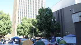 Protesters set up camp downtown in the Civic Theatre plaza as part of "Occupy San Diego" on Oct. 9, 2011.