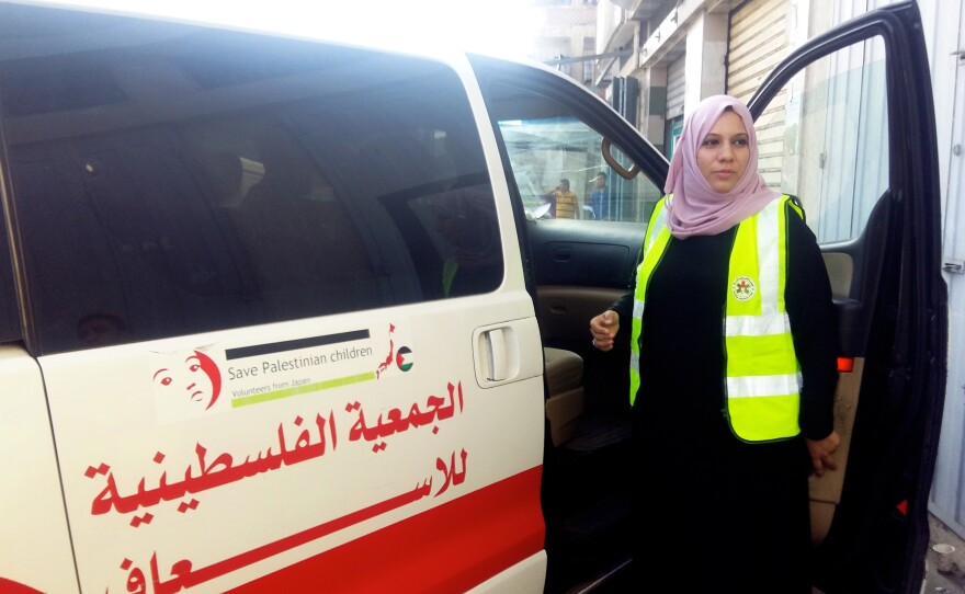 Hanan Abu Qassem is the first female EMT to staff professional soccer games in Gaza.
