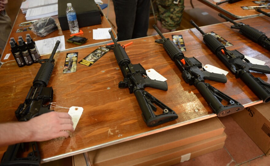 Firearms for sale at a gun show in Annapolis, Md., on April 14.
