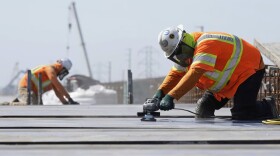 Ironworkers with the California High-Speed Rail Authority work on the Hanford Viaduct, Tuesday, April 15, 2025, in Kings County, Calif.