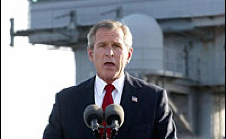 President Bush addresses the nation May 1, 2003, aboard the nuclear aircraft carrier USS Abraham Lincoln off the coast of California.