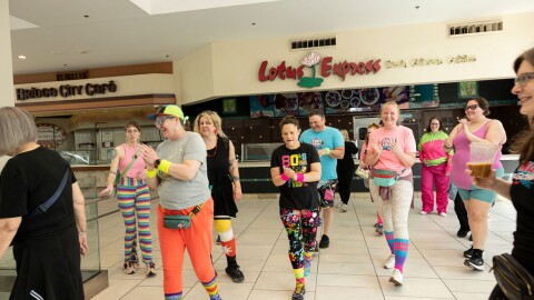 The Food Court 5000 loop along each floor of the Lloyd Center twice on Sunday, April 26, 2026 in Portland, Ore.