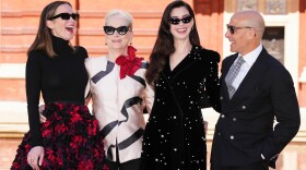 Emily Blunt, from left, Meryl Streep, Anne Hathaway and Stanley Tucci pose for photographers at the photo call for the film "The Devil Wears Prada 2" in London, Friday, April 24, 2026.