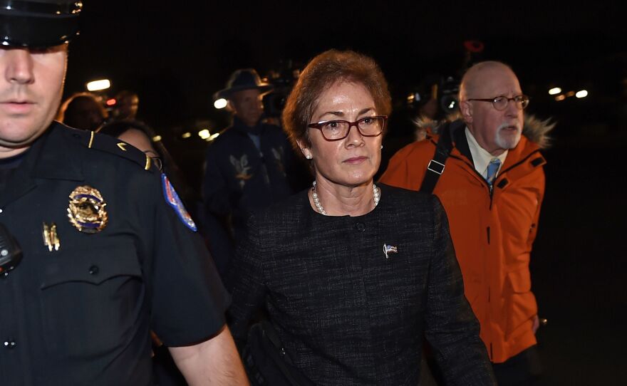 Former U.S. Ambassador to Ukraine Marie Yovanovitch, flanked by lawyers, aides and Capitol police, leaves the Capitol on Oct. 11 after testifying behind closed doors to the House Intelligence, Foreign Affairs and Oversight committees as part of the ongoing impeachment investigation into President Trump.