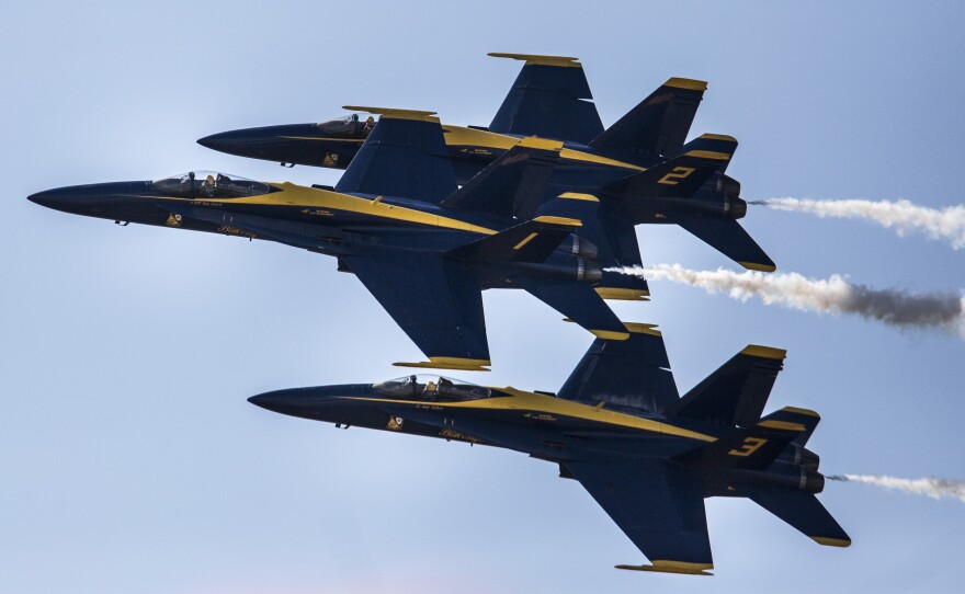 A Navy pilot who flew with the Blue Angels — some of the group's planes are seen here last September — was killed in a crash southwest of Nashville Thursday afternoon.