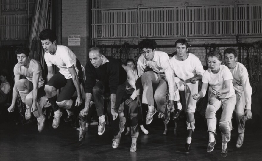 Jerome Robbins and cast rehearse "West Side Story" choreography, 1957.