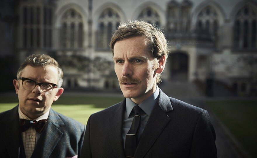 Pictured from left to right: JAMES BRADSHAW as Dr. Max DeBryn and SHAUN EVANS as Endeavour.