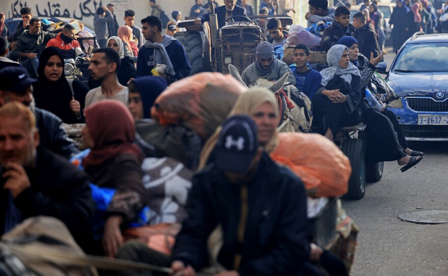 Traffic clogs the streets of Khan Younis on Friday with people seeking safety from Israeli airstrikes.
