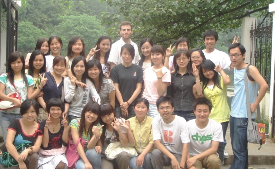 Michael Levy is shown with his students from Guizhou University.