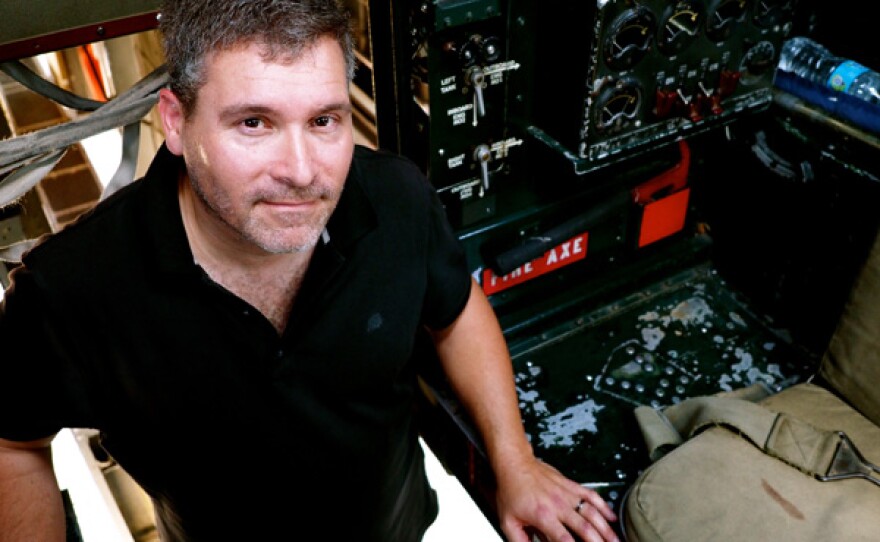 Drone expert, Nick Spark, inside B-24 Liberator.