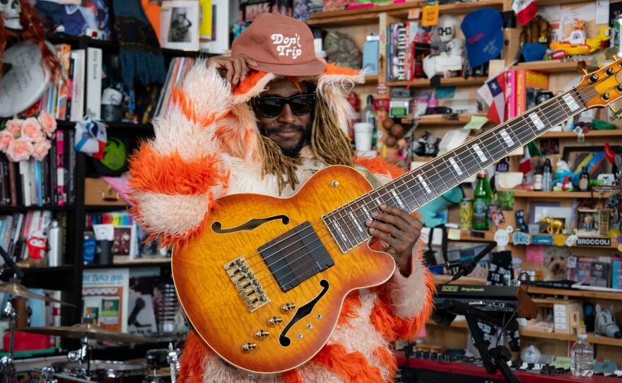 Thundercat wears Mac Miller's hat after his performace at NPR's Tiny Desk on Nov. 15