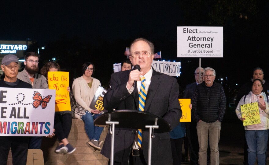 Councilmember Gary Kendrick joins the community at a press conference before the council meeting on Jan. 27, 2026.