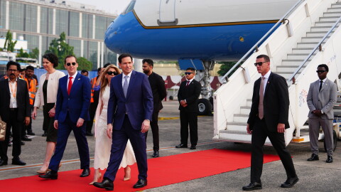 United States Secretary of State Marco Rubio disembarks his plane at Netaji Subhash Chandra Bose International Airport in Kolkata, India, Saturday, May 23, 2026.