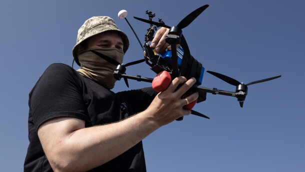 A drone operator with the military call sign Professor operates a Lupynis-10-TFL-1 from The Fourth Law at a test site in central Ukraine.