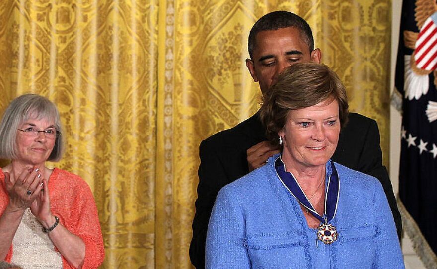 President Obama presents Pat Summitt with the Presidential Medal of Freedom in May 2012 during an event in the East Room of the White House in Washington, D.C.