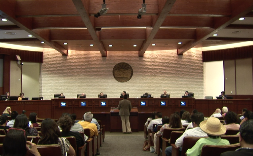 The seven-member Chula Vista Districting Commission, which recommended boundaries for four proposed council districts, listens to public comments, June 8, 2015.