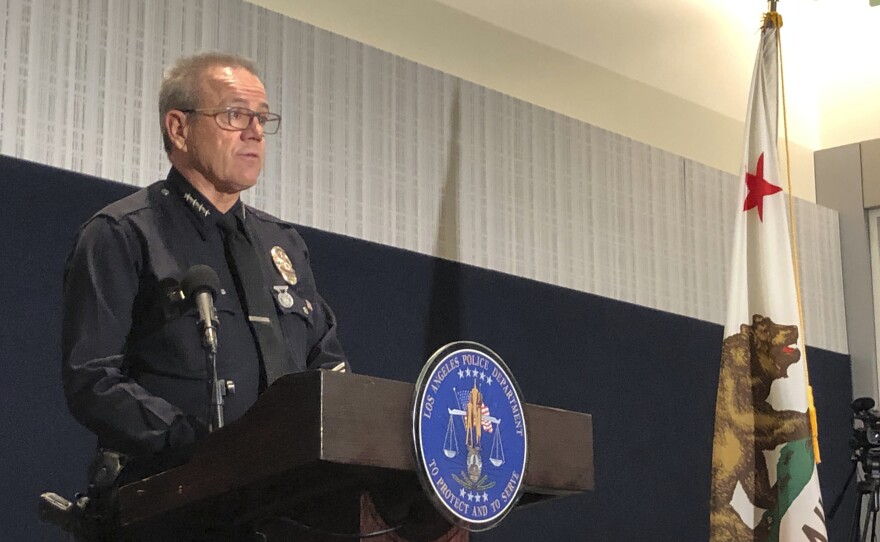 Los Angeles Police Chief Michel Moore discusses the recent fatal police encounters during a news conference on Wednesday at LAPD headquarters.