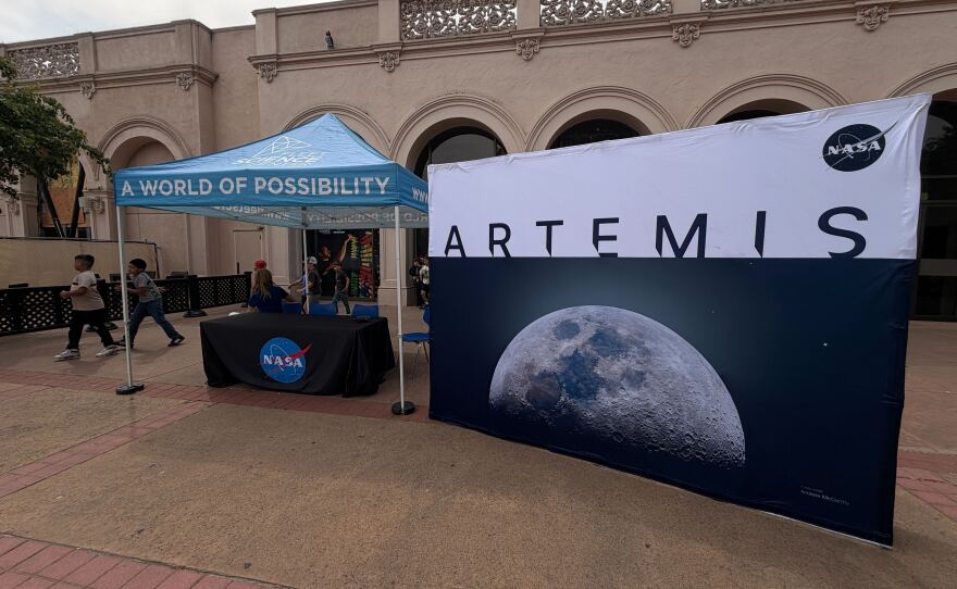 An ARTEMIS display is shown outside Fleet Science Center in Balboa Park on Thursday, April 9, 2026.