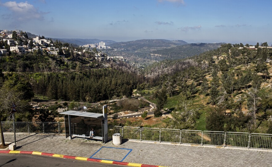 The view from the Mount Herzl light rail station in the western part of Jerusalem, near Yad Vashem, the Holocaust museum.