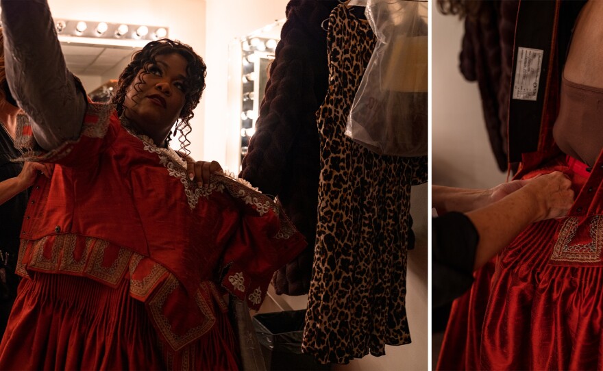 Latonia Moore gets ready for the dress rehearsal of Il Trovatore on Oct. 19, 2022.