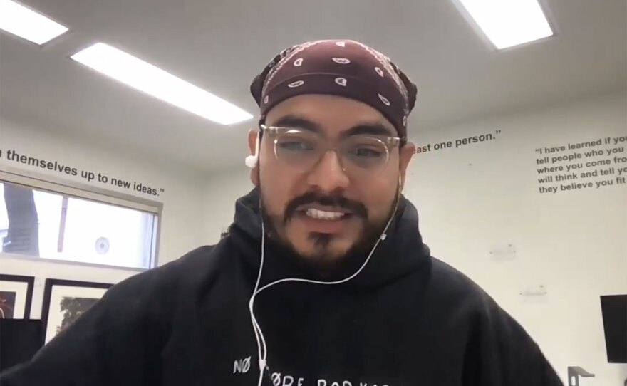 AjA Project teaching artist Alejandro Arreguin Villegas is pictured during a Dec. 2021 Zoom interview.