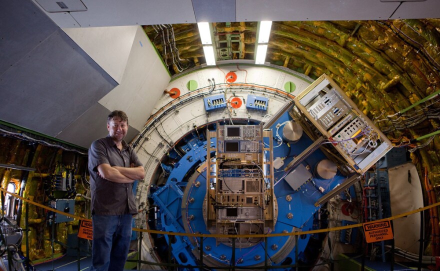 Scientist David Neufeld is searching for evidence of a small molecule called mercapto in interstellar gas. Here, he's inside the SOFIA, a modified 747, while it was parked at Andrews Air Force Base on Sept. 23.